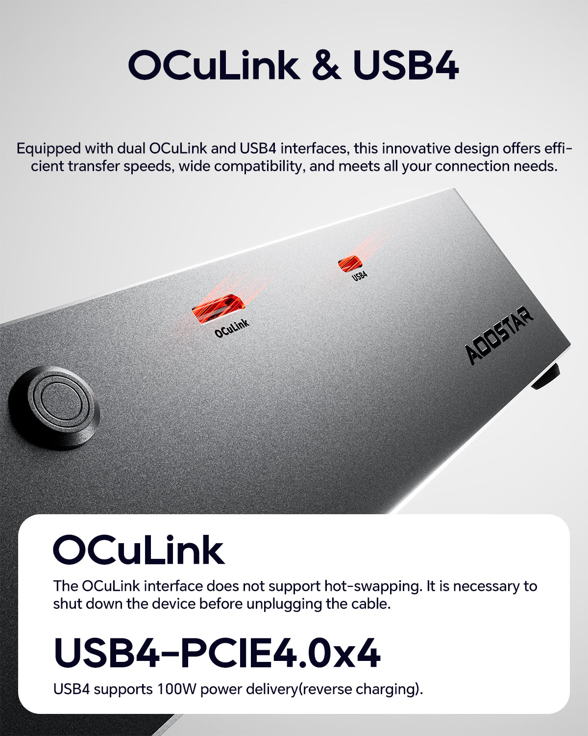 AOOSTAR AG02 EGPU Dock with OCulink/USB4 Port，Built-in 800W