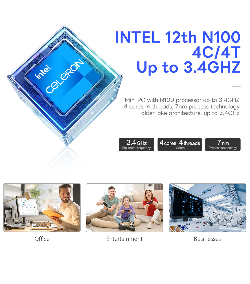 AOOSTAR T-skatolo Intel N100 Metala Kazo Mini Komputilo (4C/4T) Kun W11 Pro 8/16GB RAM + 256/512GB SSD