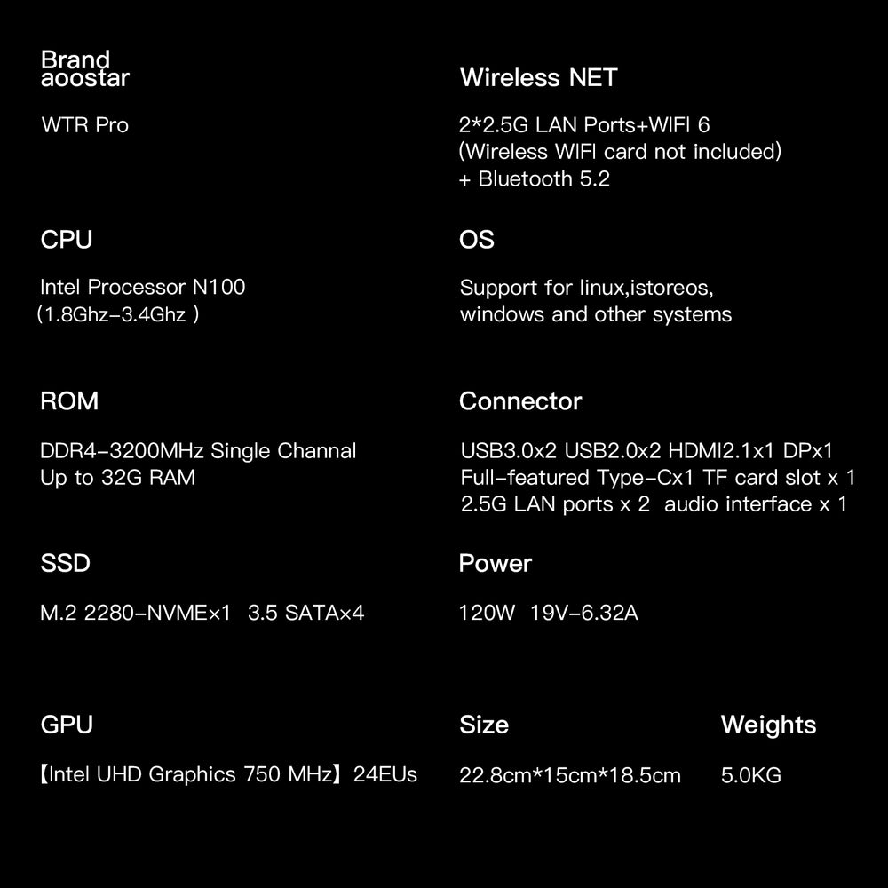 AOOSTAR WTR PRO 4 Bay 90T Storage INTEL N100 Nas Mini PC