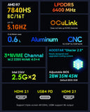 AOOSTAR GEM10 AMD Ryzen 7 7840HS Mini-komputilo kun WIN 11 PRO/ 3* NVME/Oculink/2*2.5G LAN