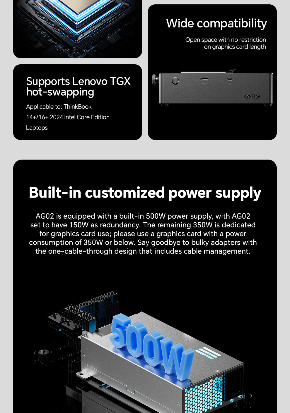 AOOSTAR AG02 EGPU Dock with OCulink/USB4 Port，Built-in Huntkey 500W Power Supply,（Pre-order, shipping around January 15th)